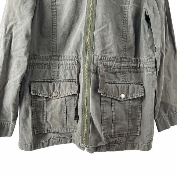 Gray Field Jacket Womens Size M Abound Brand Gray Hooded Cinch Waist Full Zip - Picture 4 of 6